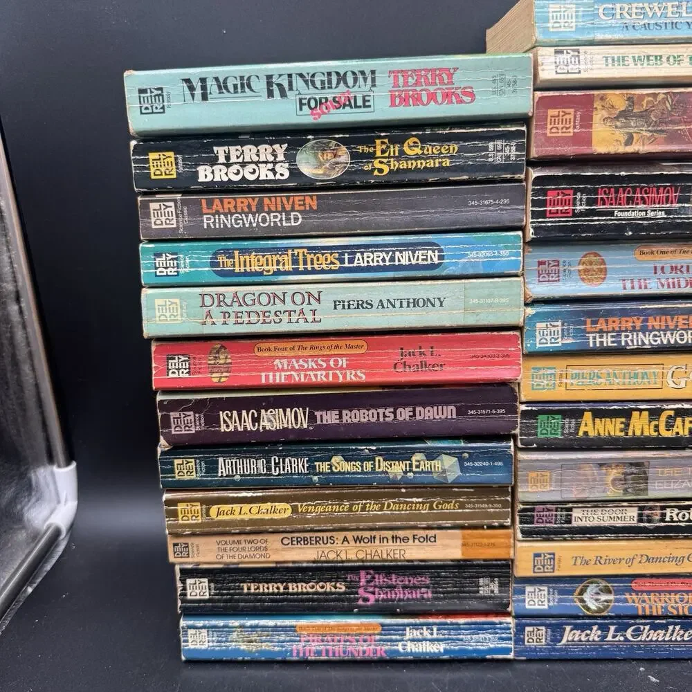 Huge Lot Of 38 Vtg Sci-fi Fantasy Books Del Rey Chalker McCaffrey Niven & More
